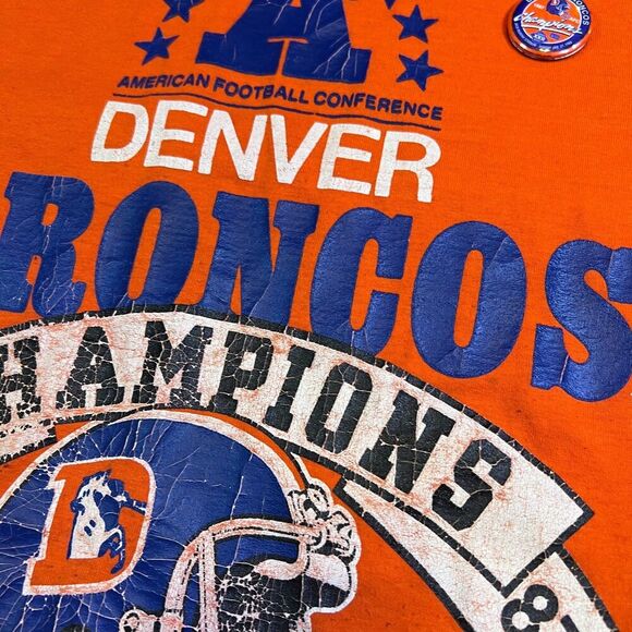 Vintage 1987 Denver Broncos AFC Champs T-Shirt Size Large Orange Graphic Shirt - Picture 8 of 10